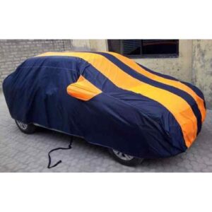 Premium Navy Blue & Orange Striped Car Cover – Waterproof Full Body | Dustproof, Durable All Weather Protection