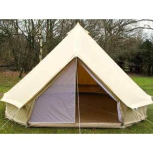 Premium Canvas Bell Tent – Natural Cream | Waterproof Glamping Tent with Mesh Ventilation & Durable Poles