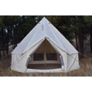 Premium White Canvas Ridge Tent – Camping Tent with Front Awning & Mesh Door | Spacious & Ventilated